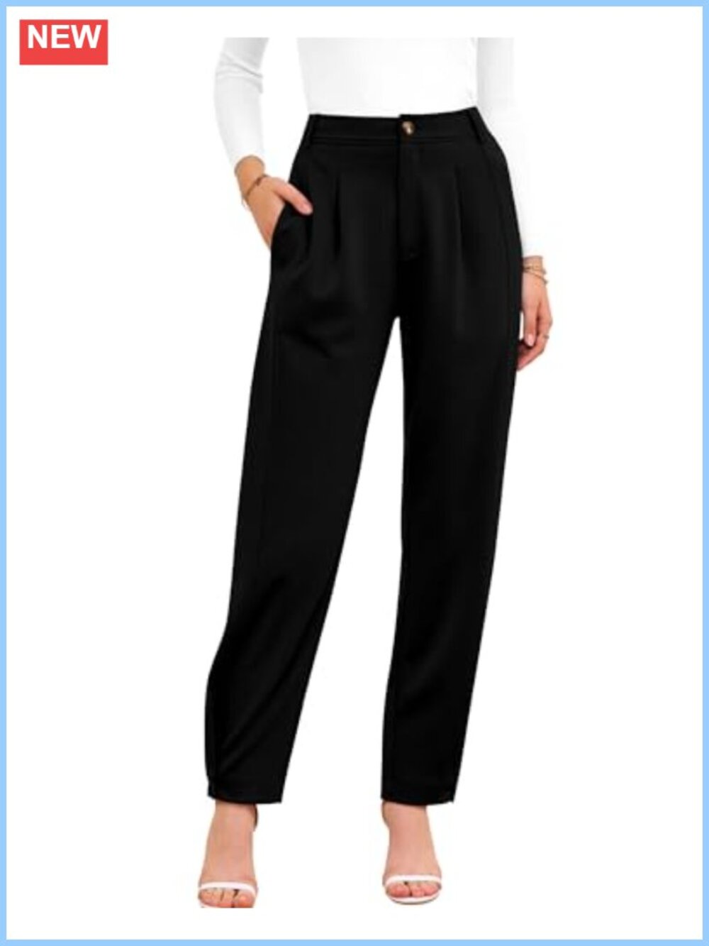Women's Tapered Dress Pants High Rise Pleated Business Casual Trousers